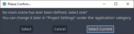 Godot warning no main scene has been selected
